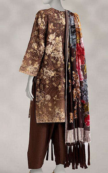 Junaid Jamshed Brown Jacquard Suit | Pakistani Winter Dresses in USA- Image 2