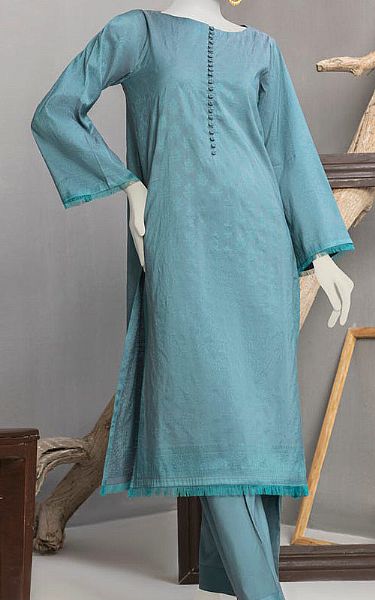 Junaid Jamshed Turquoise Textured Suit (2 Pcs) | Pakistani Lawn Suits- Image 1