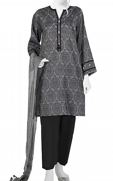 Junaid Jamshed Dark Grey Jacquard Suit (2 Pcs) | Pakistani Lawn Suits- Image 1