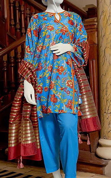 Junaid Jamshed True Blue Lawn Suit (2 Pcs) | Pakistani Lawn Suits- Image 1