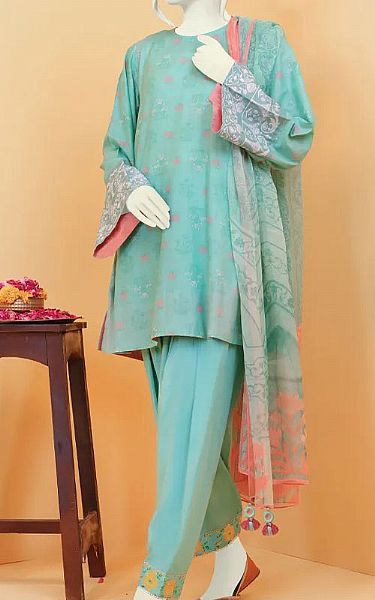 Junaid Jamshed Tiffany Blue Lawn Suit (2 Pcs) | Pakistani Dresses in USA- Image 1