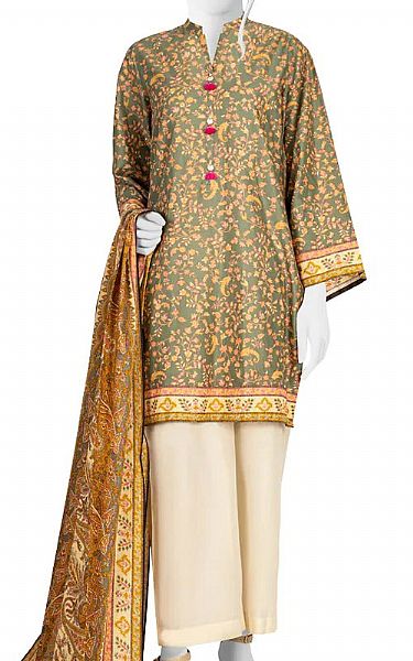 Junaid Jamshed Asparagus Green Lawn Suit (2 Pcs) | Pakistani Dresses in USA- Image 1