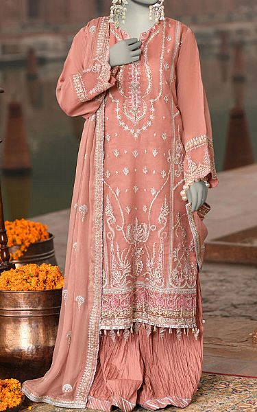 Junaid Jamshed Rose Pink Organza Suit | Pakistani Embroidered Chiffon Dresses USA- Image 1