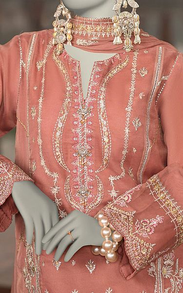 Junaid Jamshed Rose Pink Organza Suit | Pakistani Embroidered Chiffon Dresses USA- Image 2