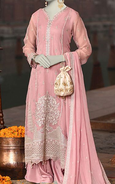 Junaid Jamshed Pink Organza Suit | Pakistani Embroidered Chiffon Dresses USA- Image 1