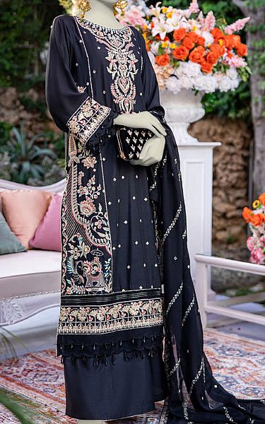 Junaid Jamshed Navy Blue Organza Suit | Pakistani Embroidered Chiffon Dresses USA- Image 1