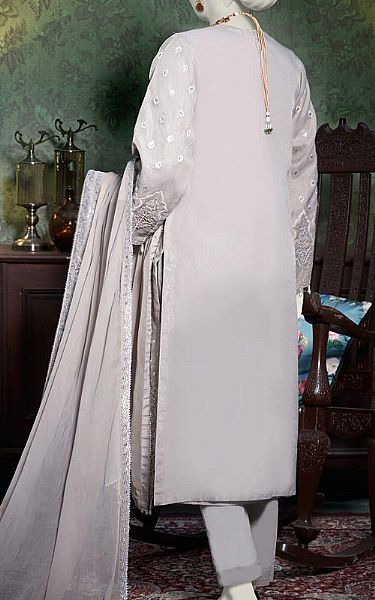 Junaid Jamshed Grey Nickel Organza Suit | Pakistani Embroidered Chiffon Dresses- Image 2