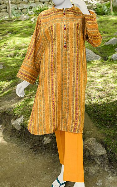 Junaid Jamshed Mustard Khaddar Kurti | Pakistani Winter Dresses- Image 1