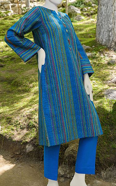 Junaid Jamshed Royal Blue Khaddar Kurti | Pakistani Winter Dresses- Image 1