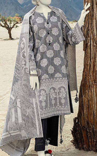 Junaid Jamshed Light Grey Jacquard Suit | Pakistani Winter Dresses- Image 1