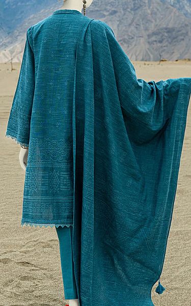 Junaid Jamshed Teal Jacquard Suit | Pakistani Winter Dresses- Image 2