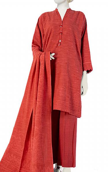 Junaid Jamshed Rust Jacquard Suit | Pakistani Winter Dresses- Image 1