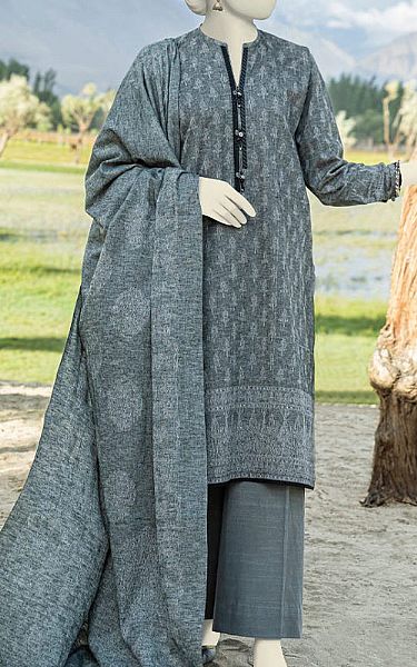 Junaid Jamshed Dark Grey Jacquard Suit | Pakistani Winter Dresses- Image 1