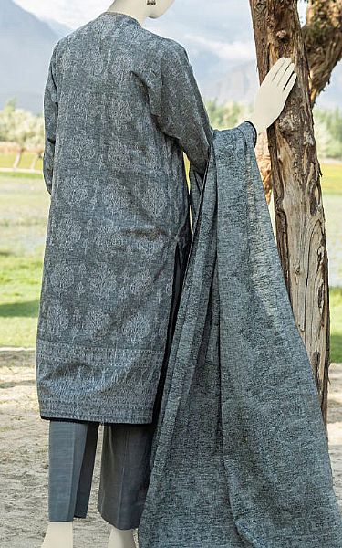 Junaid Jamshed Dark Grey Jacquard Suit | Pakistani Winter Dresses- Image 2