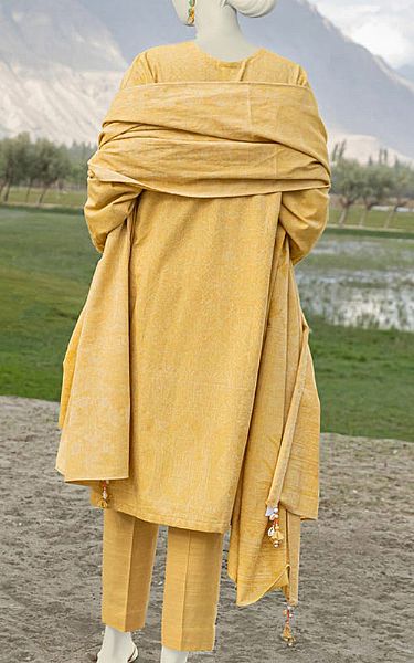 Junaid Jamshed Sand Gold Jacquard Suit | Pakistani Winter Dresses- Image 2