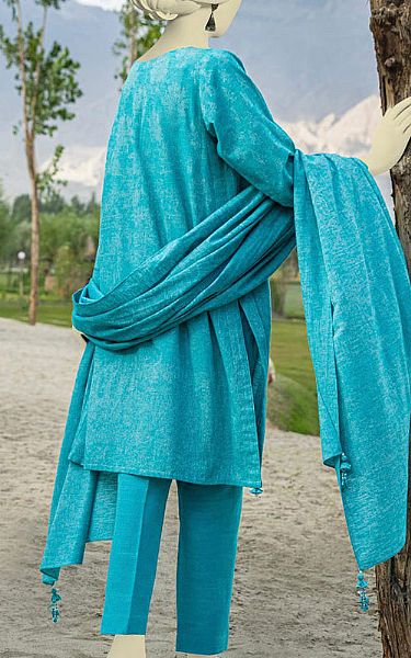 Junaid Jamshed Aqua Jacquard Suit | Pakistani Winter Dresses- Image 2