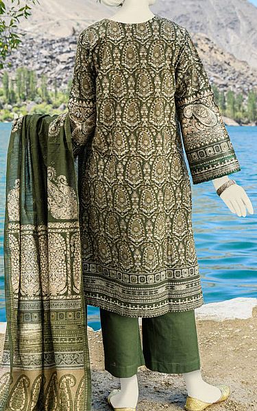 Junaid Jamshed Fern Green Cambric Suit | Pakistani Winter Dresses- Image 2