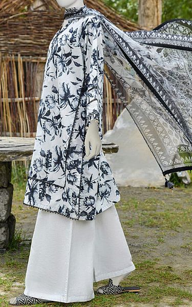 Junaid Jamshed White Cambric Suit | Pakistani Winter Dresses- Image 1
