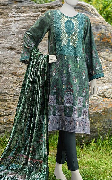 Junaid Jamshed Green Jacquard Suit | Pakistani Winter Dresses- Image 1