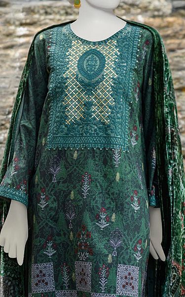 Junaid Jamshed Green Jacquard Suit | Pakistani Winter Dresses- Image 2