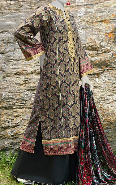 Junaid Jamshed Black Jacquard Suit | Pakistani Winter Dresses- Image 2