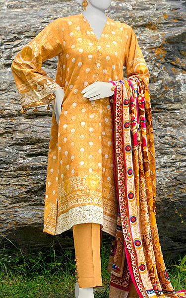 Junaid Jamshed Mustard Jacquard Suit | Pakistani Winter Dresses- Image 1