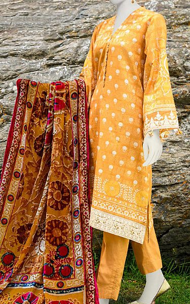 Junaid Jamshed Mustard Jacquard Suit | Pakistani Winter Dresses- Image 2