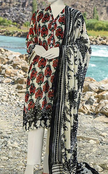 Junaid Jamshed Ivory/Balck Palachi Suit | Pakistani Winter Dresses- Image 1