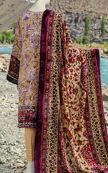 Junaid Jamshed Tan/Purple Palachi Suit | Pakistani Winter Dresses- Image 2