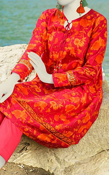 Junaid Jamshed Hot Pink Cambric Suit (2 Pcs) | Pakistani Winter Dresses- Image 2