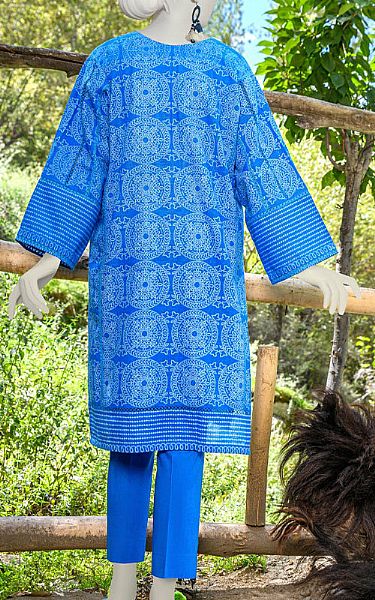 Junaid Jamshed Bright Blue Khaddar Suit (2 Pcs) | Pakistani Winter Dresses- Image 2