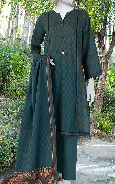 Junaid Jamshed Teal Cambric Suit (2 Pcs) | Pakistani Winter Dresses- Image 1