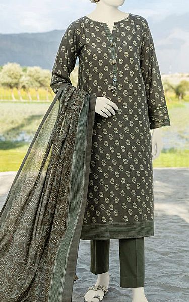 Junaid Jamshed Dark Grey Cambric Suit (2 Pcs) | Pakistani Winter Dresses- Image 1