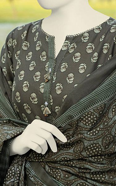 Junaid Jamshed Dark Grey Cambric Suit (2 Pcs) | Pakistani Winter Dresses- Image 2