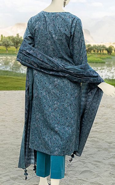 Junaid Jamshed Grey/Turquoise Cambric Suit (2 Pcs) | Pakistani Winter Dresses- Image 2