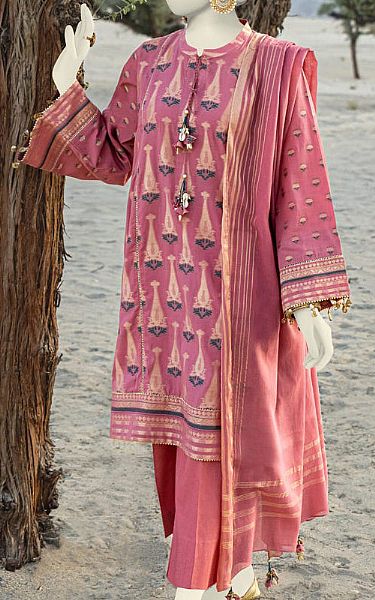 Junaid Jamshed Tea Pink Jacquard Suit (2 Pcs) | Pakistani Winter Dresses- Image 1