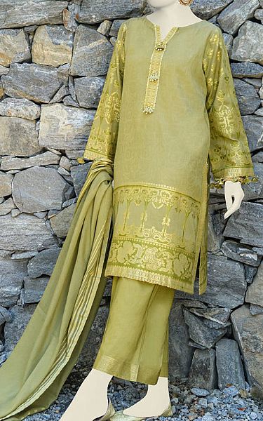 Junaid Jamshed Tea Green Jacquard Suit (2 Pcs) | Pakistani Winter Dresses- Image 1