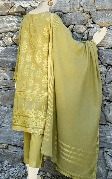 Junaid Jamshed Tea Green Jacquard Suit (2 Pcs) | Pakistani Winter Dresses- Image 2
