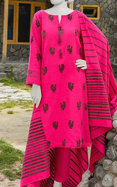 Junaid Jamshed Hot Pink Jacquard Suit | Pakistani Winter Dresses- Image 1