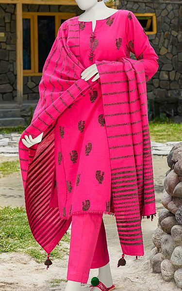 Junaid Jamshed Hot Pink Jacquard Suit | Pakistani Winter Dresses- Image 2
