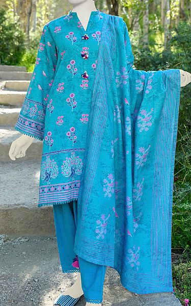 Junaid Jamshed Cerulean Blue Khaddar Suit | Pakistani Winter Dresses- Image 1