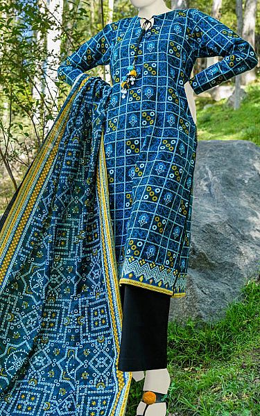 Junaid Jamshed Blue Khaddar Suit | Pakistani Winter Dresses- Image 1