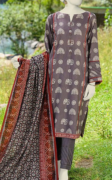 Junaid Jamshed Dark Grey Khaddar Suit | Pakistani Winter Dresses- Image 1