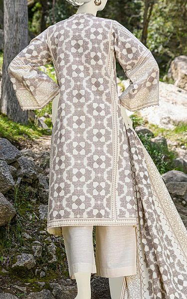 Junaid Jamshed Grey/Ivory Khaddar Suit | Pakistani Winter Dresses- Image 2