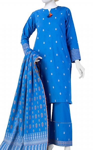 Junaid Jamshed Royal Blue Jacquard Suit | Pakistani Winter Dresses- Image 1
