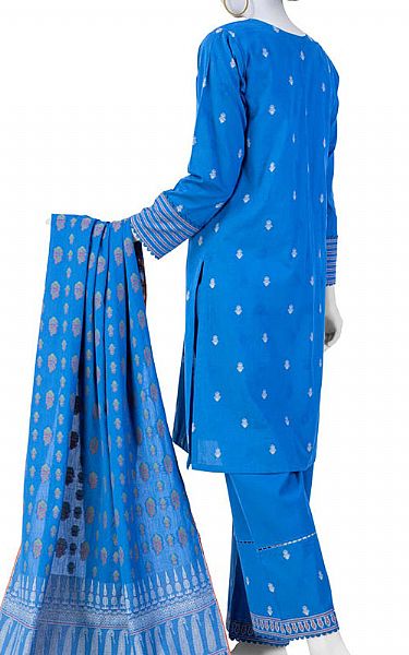 Junaid Jamshed Royal Blue Jacquard Suit | Pakistani Winter Dresses- Image 2