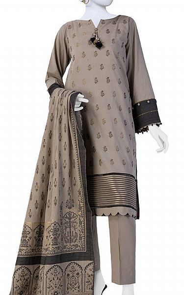 Junaid Jamshed Warm Grey Jacquard Suit | Pakistani Winter Dresses- Image 1