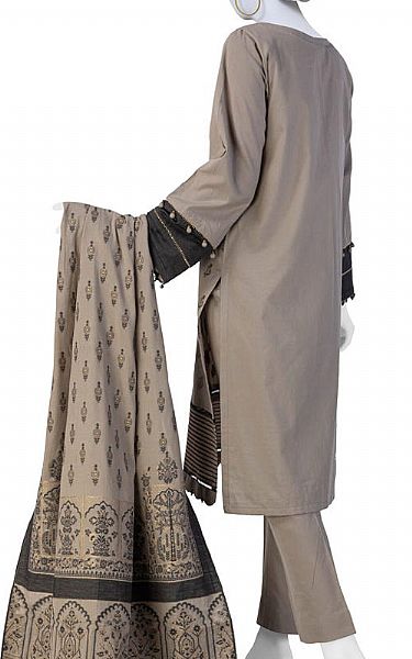 Junaid Jamshed Warm Grey Jacquard Suit | Pakistani Winter Dresses- Image 2