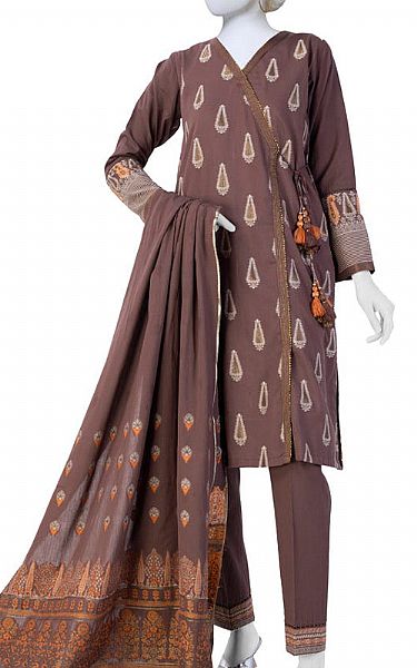 Junaid Jamshed Dark Mauve Jacquard Suit | Pakistani Winter Dresses- Image 1