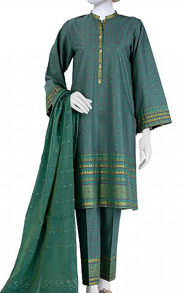 Junaid Jamshed Teal Jacquard Suit | Pakistani Winter Dresses- Image 1